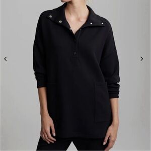 Varley Meredith Longline Sweat Soft Black Snap Buttons Pullover Top Womens Sz M